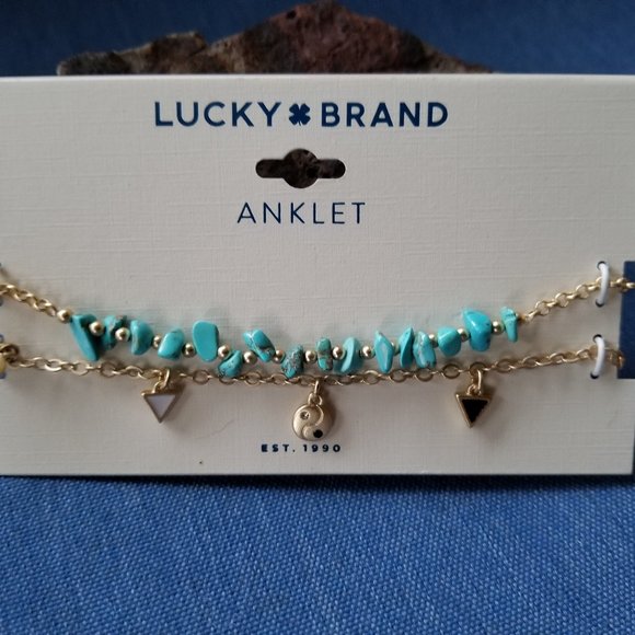 ☯️🏖️Lucky Brand Yin & Yang Faux Turquoise Anklet - NWT🏖️☯️ - Picture 3 of 3